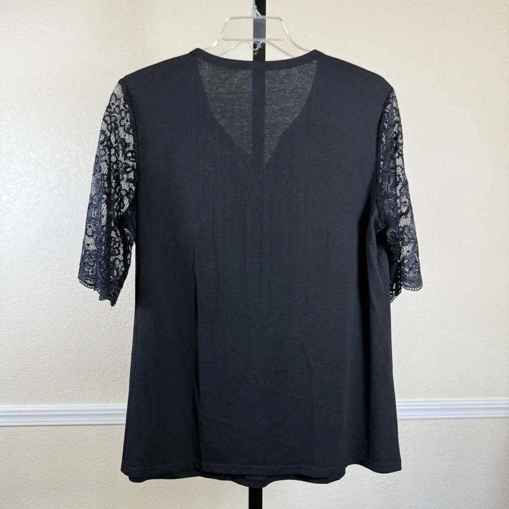 Plus Size Black Lace Sleeve Pintuck Blouse XL Stretchy Gothic Romantic Witchy - Picture 3 of 8